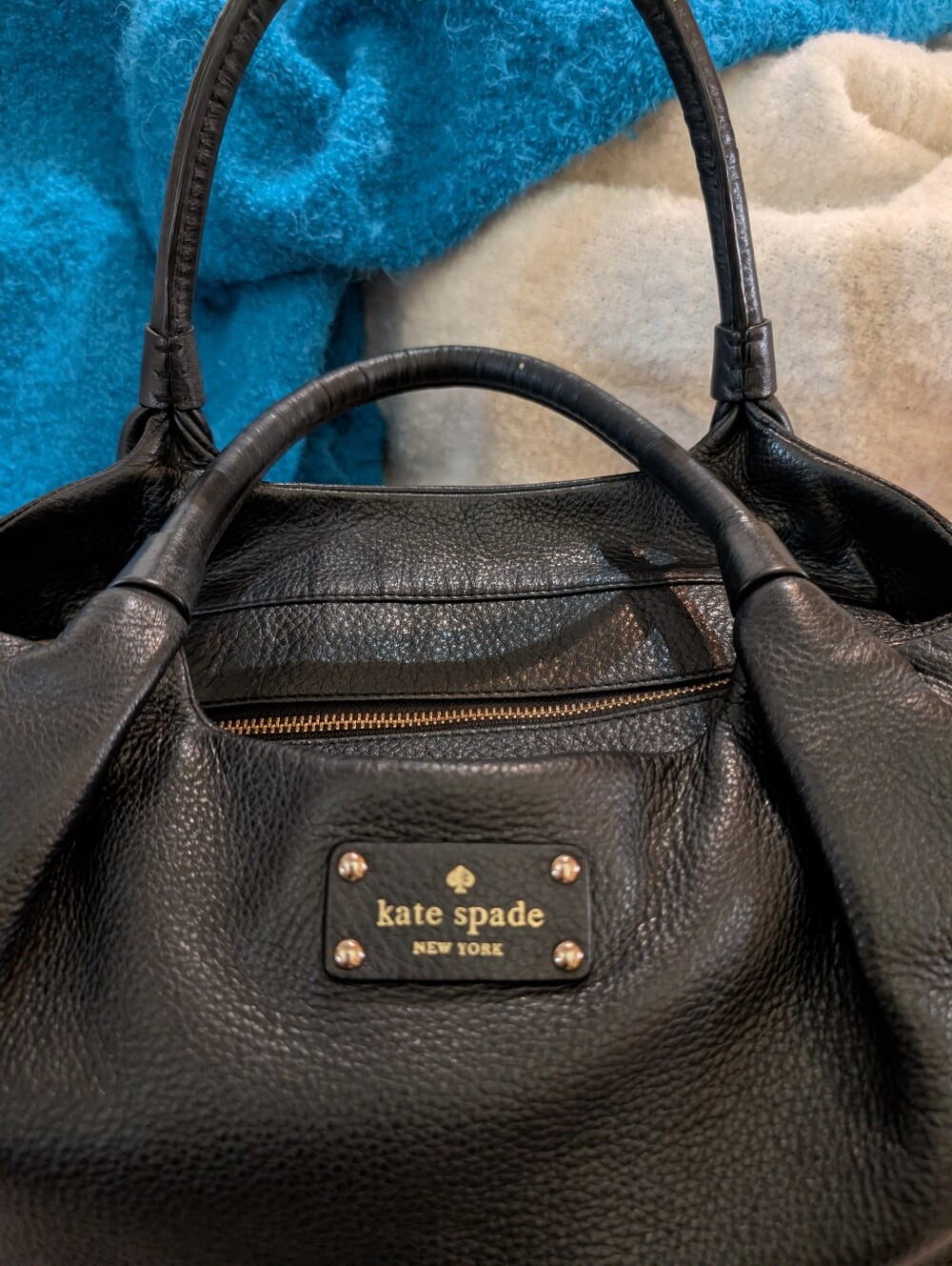 kate spade Black Pebbled Leather "Dumpling" Bag with Gold Hardware